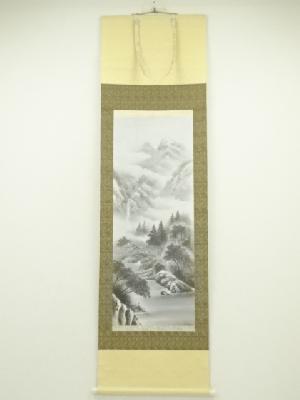 春徑筆　水墨山水　肉筆絹本掛軸